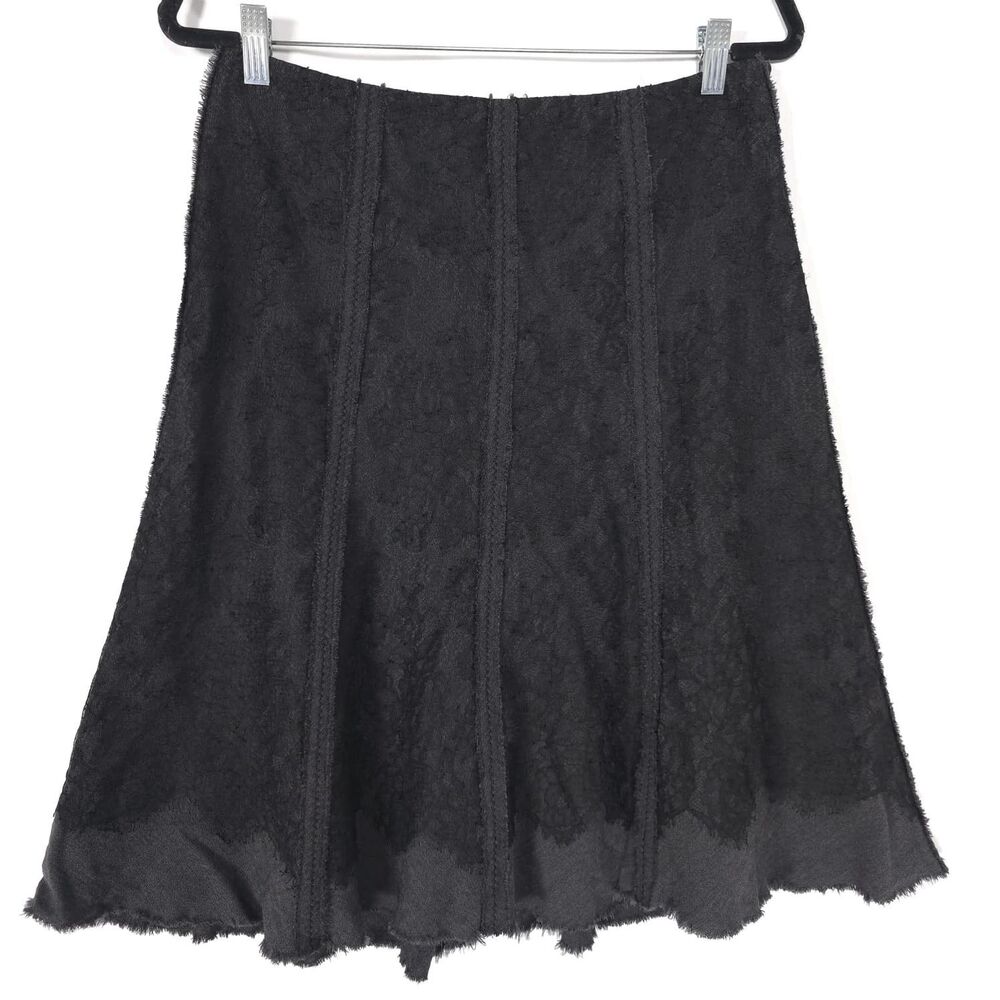 ELIE TAHARI‎ Women's Skirt Lace Black MEDIUM Flare Midi Textured Raw